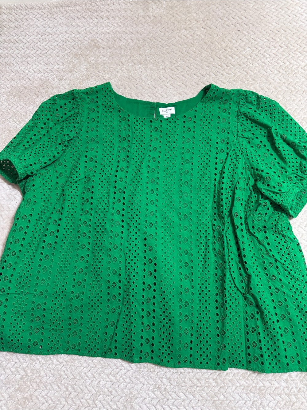 J. Crew Bright Green Eyelet Puff-Sleeve Blouse